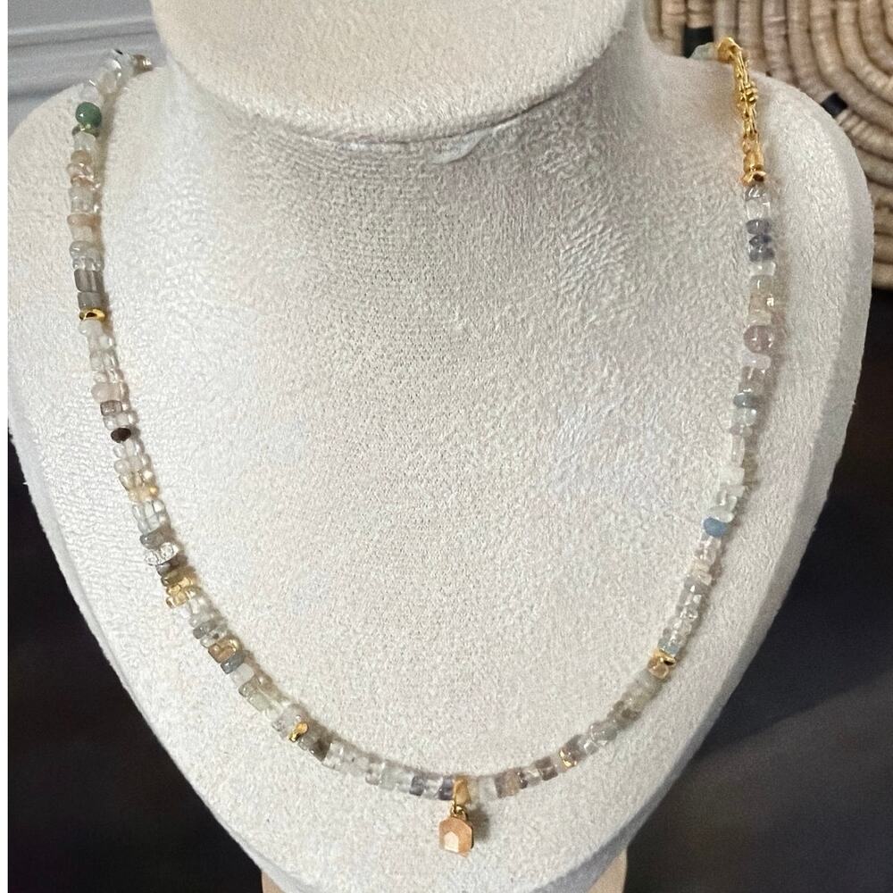 Second Bloom Studio Multi Gemstone Necklace 23" Gold Charm Statement